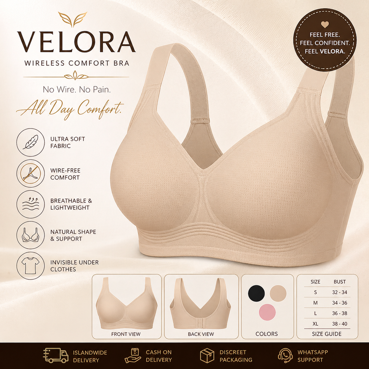 Velora Intimates  Wireless Bra for Women with Adjustable Fit